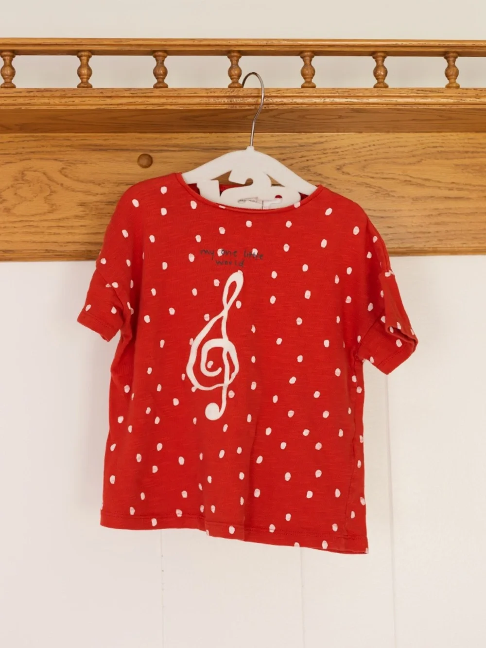 Zara Children's T-Shirt - Red Polka Dots with Music Note - Size 3T